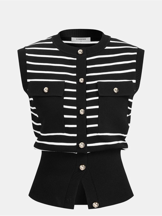 Commense Tops - Commense Black & White Striped Sleeveless Knit Shell